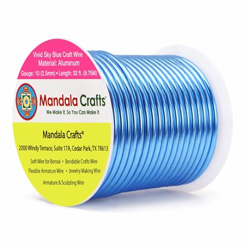 Mandala Crafts 10 Gauge Anodized Aluminum Craft Wire for Jewelry Making - 32 FT Colored Flexible Vivid Sky Blue Wire - Bendable for Bonsai Armature Crafting Sculpting - color: Vivid Sky Blue, size: 10 Gauge