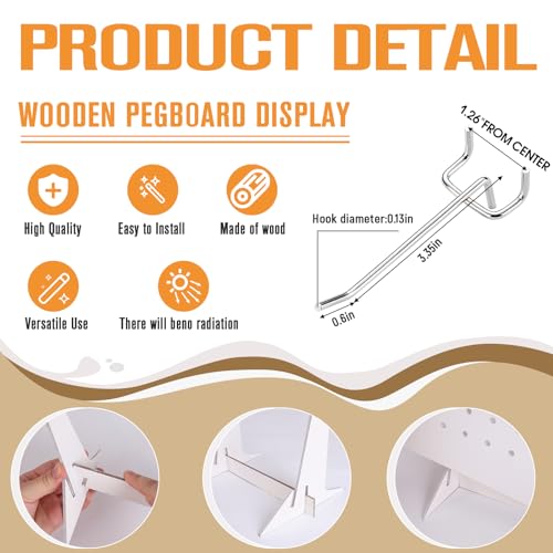 2 Pcs Wooden Pegboard Display Stand with 20 Pcs Metal Hooks for Craft Shows 17" X 13" Jewelry and Key Ring Retail Display Racks Retail Rack Pegboard Display Board for Selling Peg Board Rack Organizer