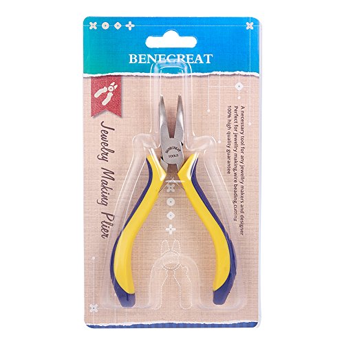 BENECREAT 5 Inch Bent Nose Pliers with Comfort Rubber Grip For Jewelry Making, Handcraft Making