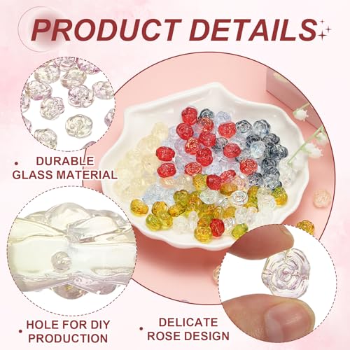 uxcell 50 Pcs Rose Beads, 0.55" Glass Flower Rose Charm Carved Loose Spacer Crystal Craft Beads for DIY Jewelry Making Bracelet Beading Projects Supplies, Purple - color: Purple