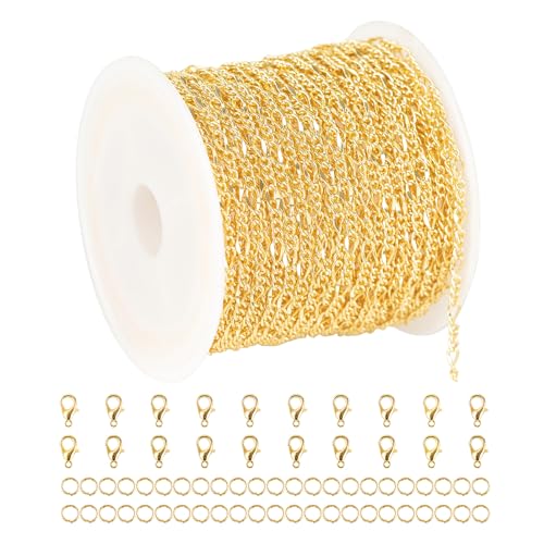 YOUBEIYEE 32.8 Feet 18K Gold Plated Chain for Jewelry Making Twist Chain Link for Women Necklace Bracelet DIY Jewelry Chains Bulk with Jump Rings and Lobster Clasps - color: Lip