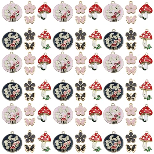 Sailanzi 32pcs Alloy enamel butterfly mushroom flower series Pendant Jewelry Making DIY Keychain Earrings Pendant Various Design Charms for Jewelry Making Bracelets Necklace (SN779) - color: SN779