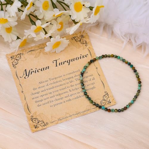 BONNY BOXX Natural Genuine Gemstone Faceted Round Beads Bracelets, 3mm Adjustable Stretchy Tiny Faceted Black Tourmaline Bracelet, Healing Crystal Reiki Chakra Dainty Jewelry Fashion Gifts - color: African Turquoise