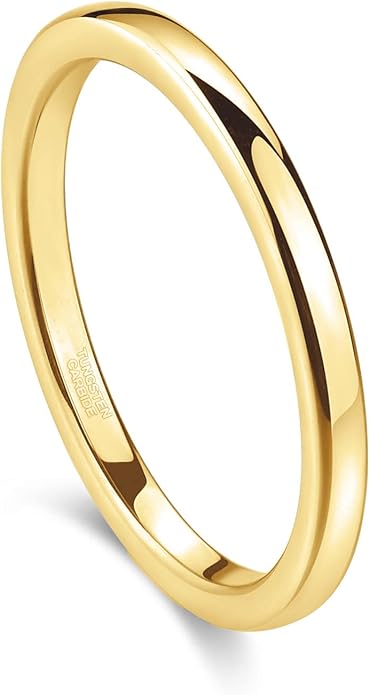 Greenpod 2mm 4mm 6mm Tungsten Wedding Bands Ring for Women Men Rose Gold Plated/Silver/24K Gold Plated/Black Polished Slim Engagement Promise Rings Comfort Fit Size 4-13