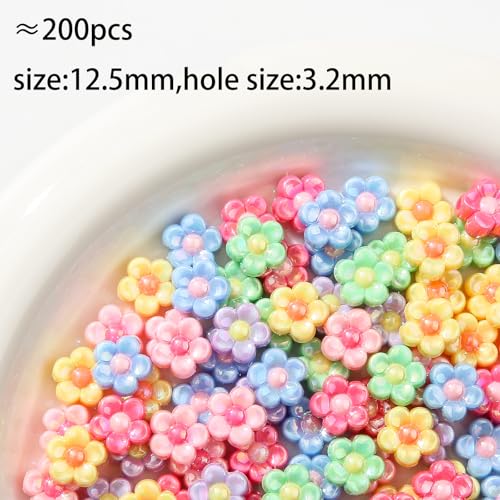 200pcs Ab Color Flower Acrylic Beads Rainbow Sun Flower Beads for Jewelry Making Handmade DIY Bracelet, Charms Keychain Craft Supplies (Daisy Flower) - color: daisy flower
