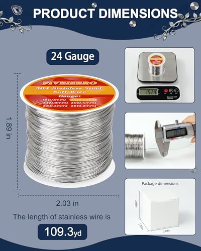 FIVEIZERO 24 Gauge 304 Stainless Steel Wire for Jewelry Making,109yd Stainless Steel Jewelry Wires Thin Metal Craft Wire for Necklace,Bracelet,Earring,Bead Stringing,DIY,Floral and Home Crafts - size: 24 Gauge