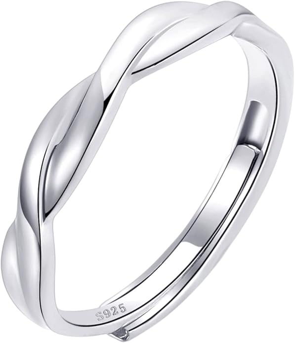 OOOPEL Sterling Silver Adjustable Ring S925 Silver Rings for Women Cubic Zirconia Twist Love Knot Dainty Ring Silver Minimalist Open Finger Rings Silver Thumb Sterling Silver Ring