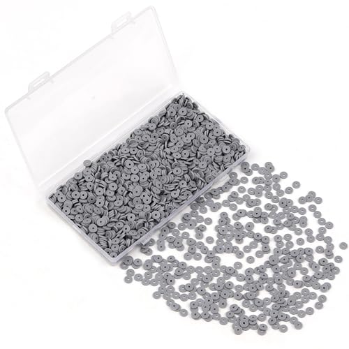 2000Pcs White Clay Beads Polymer Clay Spacer Beads Flat Beads 6mm Round Heishi Vinyl Beads for DIY Craft Gift Adults Bracelets Necklace Jewelry Making Earring Accessories (Gray) - color: Gray