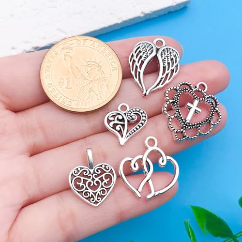 Youdiyla 80pcs Alloy Ancient Silvery Love Series Pendant Jewelry Making DIY Keychain Earrings Pendant Various Design Charms for Jewelry Making Bracelets Necklace (SN917) - color: SN917