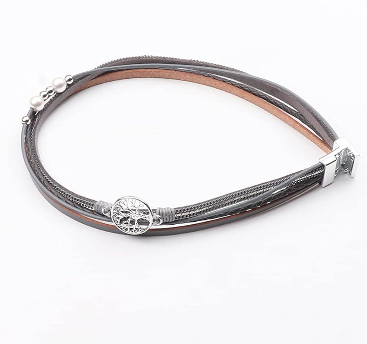 KSQS Tree of Life Leather Multi-Layer Wraps Bracelet,Boho Wide Buckle Wristband Bangle,Braided Cuff Bracelets for Women