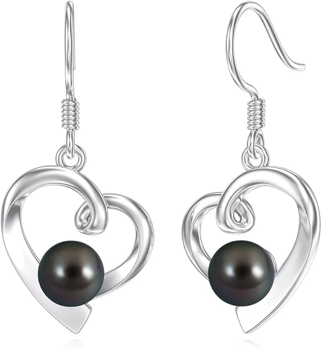 Tahitian Black Pearl Earrings Gifts for Women Wife Celtic Dangle Drop Earrings Wedding Birthday Anniversary Jewelry Valentines Christmas Day Gifts 925 Sterling Silver