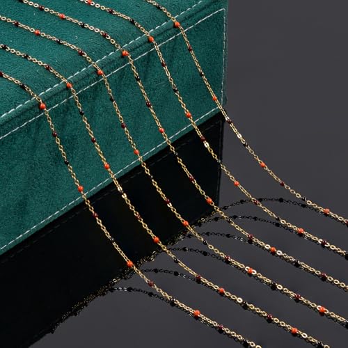 UMAOKANG 10 Meters Black Orange Enamel Bead Chain for Jewelry Making Gold Plated Stainless Steel Necklace Bracelet DIY Chains - color: Blak Orange-Gold