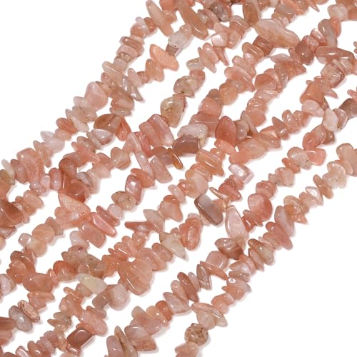 30in Sunstone Natural Chip Stone Beads 5-8mm About 230pcs, Irregular Drilled Light Orange Pink Bead for Bracelets Jewelry Making Supplies for Adults, DIY Crafts. - color: Sunstone, size: 5-8mm Stone Chip Beads