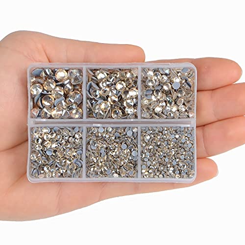 4000Pcs Mixed Size Hot Fix Round Crystals Gems Glass Stones Hotfix Flat Back Rhinestones (Light Champagne) - color: Light Champagne, size: 4000 Count (Pack of 1)