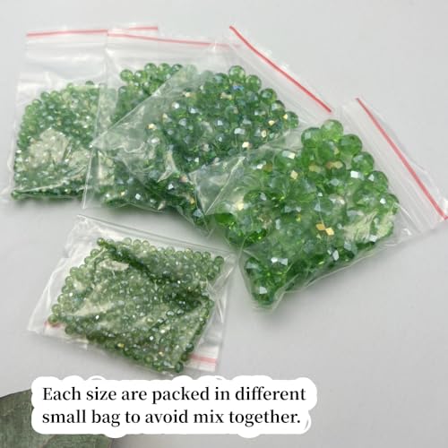 600pcs Crystal Glass Beads 3mm 4mm 6mm 8mm 10mm Rondelle Faceted Crystal Beads Spacer Beads for Necklace Bracelet Earrings DIY Jewelry Crafts Making Supplies(Green AB) - color: Green AB