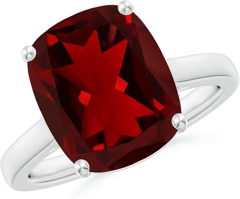 Angara Cushion Garnet Solitaire Ring in Sterling Silver/14K Solid Gold/Platinum | Natural Garnet Solitaire Ring for Women | January Birthday, Anniversary, Gemstone Jewelry Gift