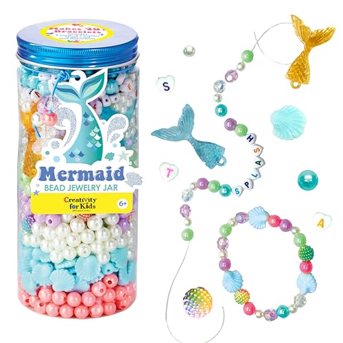 Creativity for Kids Mermaid Bead Jewelry Jar: Create 40+ Friendship Bracelets for Girls, DIY Girls Beads Jewelry Making Kit, Spring Crafts & Mermaid Gifts (Ages 6+)