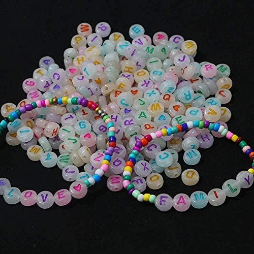 ToBeIT Alphabet Letter Beads 1000 pcs Glow in The Dark Acrylic Alphabet Beads Round 4X7mm UV Letter Beads Jewelry Findings Charms for DIY Bracelet Necklace Craft Making (bg White - Color) - color: bg white - color