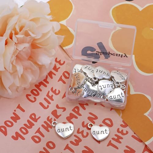 Shapenty Antique Silver Love Heart Shaped Family Members Pendant Charms for DIY Craft Keychains Bracelet Necklace Earrings Jewelry Making Findings and Memory Ornament - style: Aunt