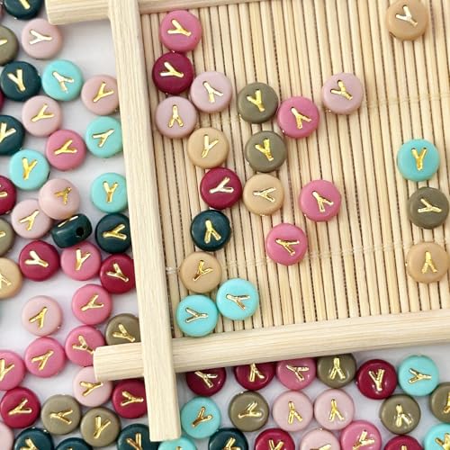 200PCS Round Letter Beads,4x7mm Color Acrylic Alphabet Beads Y Beads with Letters for Bracelet Making Necklace Keychain Jewelry DIY (Letter Y) - color: Letter Y