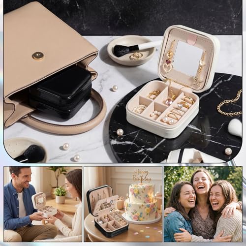 Nosiny 2 Pack Mother's Day Travel Jewelry Box with Mirror Small Laser Jewelry Case Organizer for Women Gift Rings Earrings(White and Black) - color: White and Black