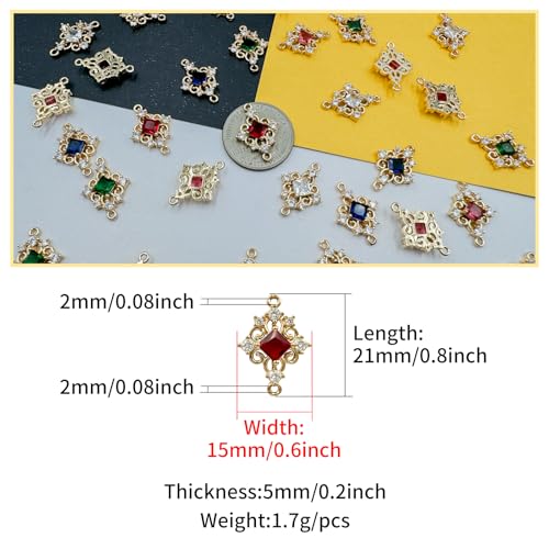 Zirconia Connector Charms Crystal Gold Plated Brass Links for Jewelry Making Bracelet Necklace Earring Pendant Craft Supplies DIY Accessories - color: RhombusA-Mix-10Pcs