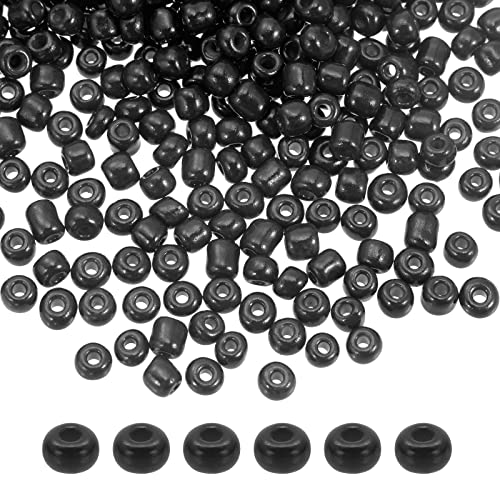 HARFINGTON 2000Pcs Small Glass Beads 6/0 4mm Loose Tiny Round Small Beads for Bracelet Earring Rings Jewelry Making, Black - color: Black