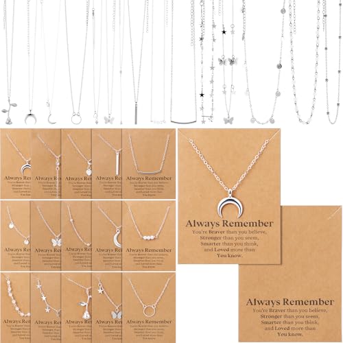Kenning 30 Pcs Mother's Day Necklace Gifts Bulk Pendant Necklace Set for Women Gold Plated Acrylic Adjustable Clavicle Chain with Card - color: Silver, style: Stylish Mixed Style