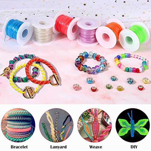Lanyard String Kit, Cridoz 6Pack Glow in Dark Plastic Lacing Cord Gimp String Lanyard Weaving Kit for Boondoggle, Bracelets, Keychains, Crafts - style: Glow In Dark