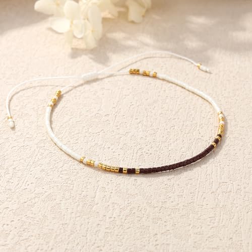 KELITCH Adjustable turquoise bead bracelet single color knitting friendship bracelet fashion jewelry daily wear gift (28 color selection) - color: Brown 020M