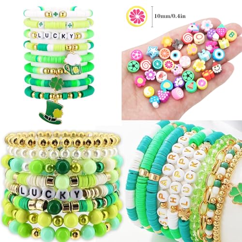 St.Patrick's Day Polymer Clay Beads Bracelet Making kit, 3480pcs 24 Style Cute Fun Beads Charms for Jewelry Necklace Earring Making DIY Accessories for Women Girls - color: C7#St.Patrick's Day