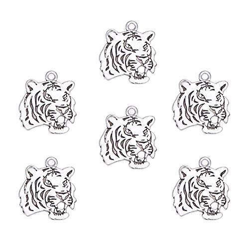 PH PandaHall 30pcs Tiger Head Pendants Animal Tiger Charms Pendant Antique Silver Alloy Tigers Charm Beads Dangle Charms for Necklace Bracelet Jewelry Makings Keychain DIY Craft Christmas - color: Antique Silver Tiger - 30pcs