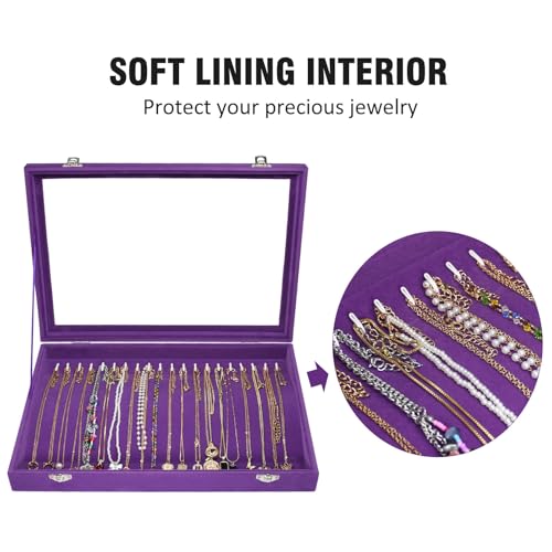 Vicoter Velvet Necklace Display Jewelry Tray 20 Hook Necklace Tray Necklace Pendant Jewelry Tray for Women and Girls - color: Purple, size: 20 Hook