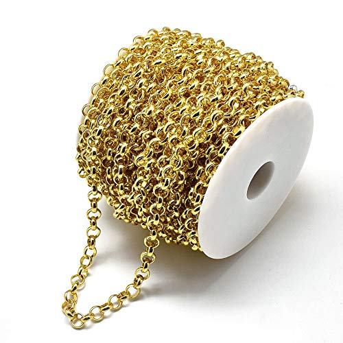 Craftdady 65.6Ft Gold Aluminum Rolo Chain 8x2.5mm Unwelded Metal Flat Round Cable Link Chain for Tassel Pendant Necklace Jewelry Making - color: 8x2.5mm, Gold