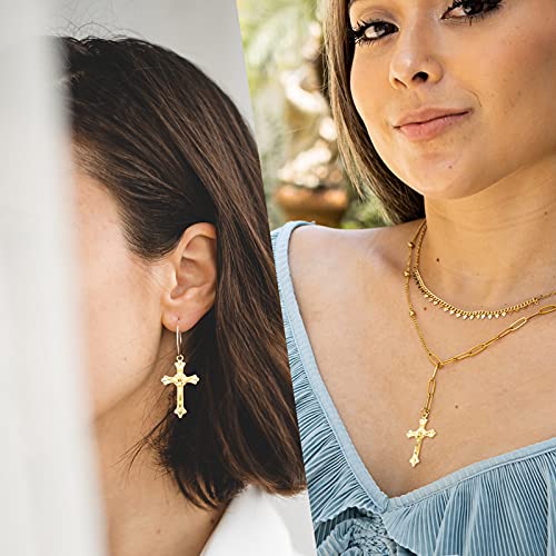 BronaGrand 50pcs Alloy Cross Charms Pendants Jewelry Rosary Cross Charms for DIY Bracelet Necklace Jewelry Making Findings,37×22mm - color: Gold