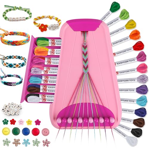 Friendship Bracelet Making Kit for Girls Ages 8-12, Kids Jewelry Making Kit with 28 Pre-Cut Threads and Letter Beads, Arts and Crafts for Kids, Birthday Easter Gifts for 6 7 8 9 10 11 12 Year Old - color: Pink