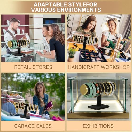 T-Bar Bracelet Display Stand for Selling, Jewelry Storage, Bracelet Holder Stand, Bangle, Jewelry Business Supplies, Watch holder for Women & Men, (Black +meta lid) - color: black-gold