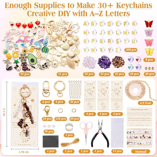 TOHONGADON 674 Pcs Lip Gloss Charms, Keychain Making Kit, Bag Charm Kit with 3 Kinds of Crystal Stones, 322 Charms, 12 Keychain Clips, Key Ring Jewelry Plier, Extender Chain for DIY Crafting - color: 674 Pcs Keychain