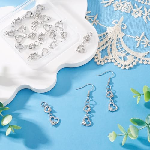 FASHEWELRY 15Pcs Alloy Crystal Rhinestone Heart Charms, Love Heart Glass Dangle Charms Platinum Hollow Pendants for DIY Valentine's Day Necklace Earring Jewelry Making - color: Heart-Clear