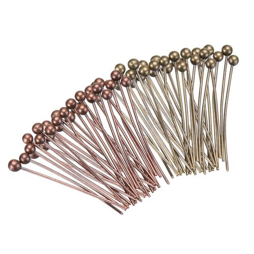MECCANIXITY 200Pcs Plated Ball Head Pins Jewelry Making 24 Gauge 16mm Wire Head Pins Brass Ball Head Pins End Head Pins for DIY Craft Necklaces Bracelets Earrings, Bronze and Purple Bronze - color: Bronze and Purple Bronze, size: 16mm