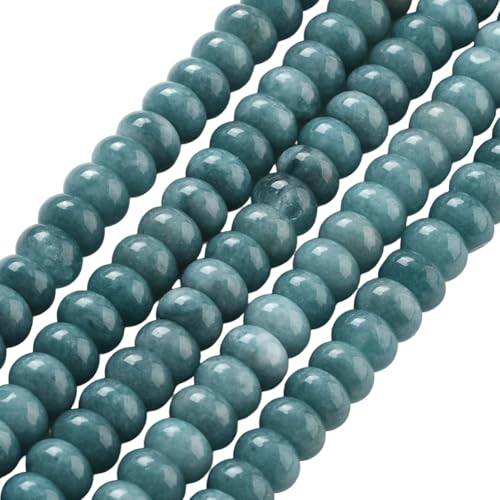 1 Box 148PCS 5x8MM Natural White Jade Beads Strands with Hole Dark Turquoise Abacus Stone Disk Rondelle Gemstone Dyed Flat Loose Spacer Bead for Jewelry Making Bracelets Necklace Diy Crafts - color: Dark Green, size: 148pcs