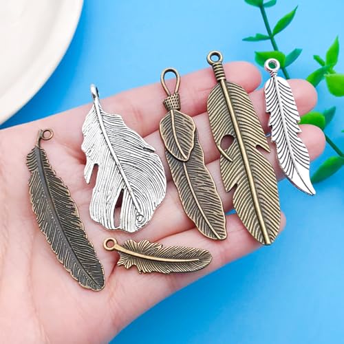 Youdiyla 32pcs Alloy Ancient Silvery Ancient Cyan Feather Series Pendant Jewelry Making DIY Keychain Earrings Pendant Various Design Charms for Jewelry Making Bracelets Necklace (M17) - color: M17