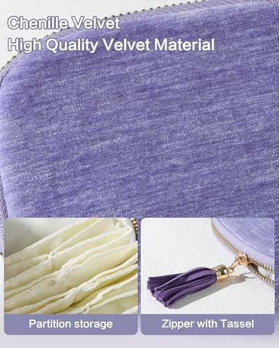 Travel Jewelry Case, Small Velvet Jewelry Bag with Zipper, 5-Layer Anti-Scratch Pouch for Bracelets Necklaces Earrings, Tangle-Free Jewelry Storage, Gift for Her Chenille Velvet Yellow - color: Yellow