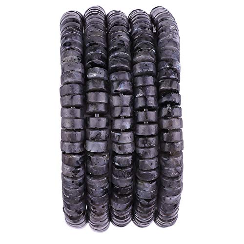 BEADIA Natural Black Spectrolite Spacer Beads Caps Loose Semi Gemstone for Beading Jewelry Making 6mmx3mm 38cm - color: Black Spectrolite, size: Round 6mm x 3mm