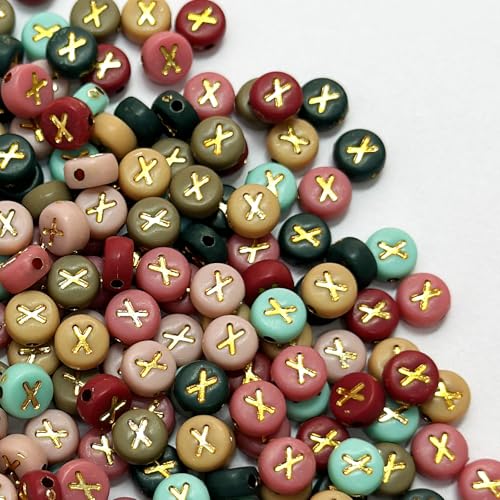 200PCS Round Letter Beads,4x7mm Color Acrylic Alphabet X Beads Letter X Beads with Letters for Bracelet Making Necklace Keychain Jewelry DIY (Letter X) - color: Letter X