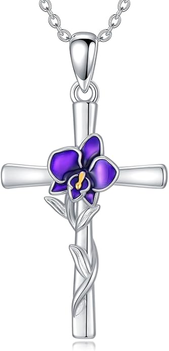 Flower Necklace Sunflower/Violet/Daffodil Necklace Sterling Silver Flower Cross Pendant Jewelry Gifts for Women