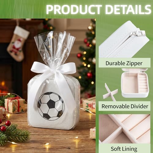 12-Pack Soccer Portable Jewelry Box for Team Travel White Sport Jewelry Case Bulk Gifts for Soccer Team Athletes & Sports Enthusiasts Christmas Events & Milestones - style: Square Soccer