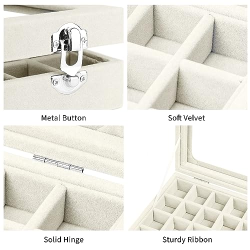 Velvet Jewelry Box 24 Grid Jewelry Earrings Display Organiser Box Ring Tray Holder Earrings Storage Case for Girls Women Wife Mom (Beige) - color: Beige