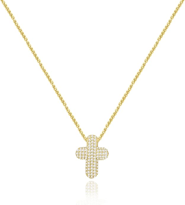 OGD Bubble Cross Necklace for Women 14k Gold Plated Cross Necklace Stackable Dainty Gold Necklace Mariner Chain Necklace CZ Cross Pendant Necklaces Set Simple Jewelry Gift