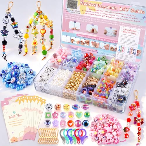 TOHONGADON 1812 Pcs Bead Keychain Making Kit, 7 Color Rainbow Beads Bag Charm Kit, Keychain Making Supplies with Beads, Great for Gifts, Festival, Party, Activity - color: 1812 Pcs Beads Keychain Kit